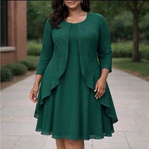 After Dark Dress Womens 16 Green Layered Sheath Burnout Top Evening Wedding VTG